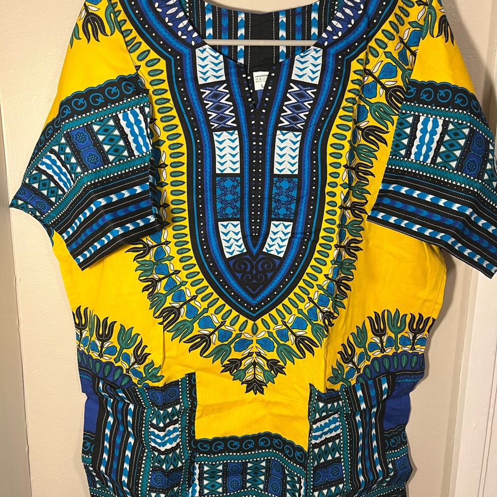 Vibrant Yellow and Blue Dashiki Shirt